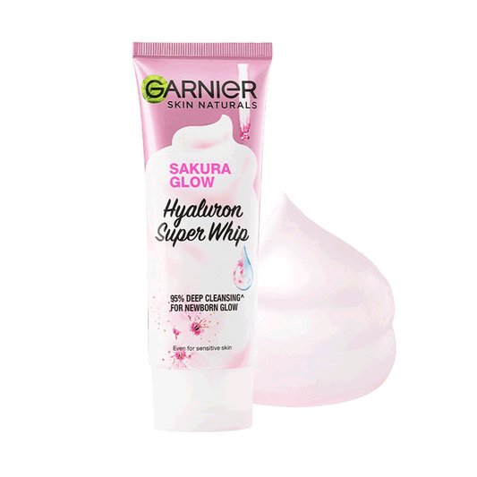 Garnier Sakura Glow Hyaluron Super Whip Deep Cleansing Foam 100ml Pack of 2