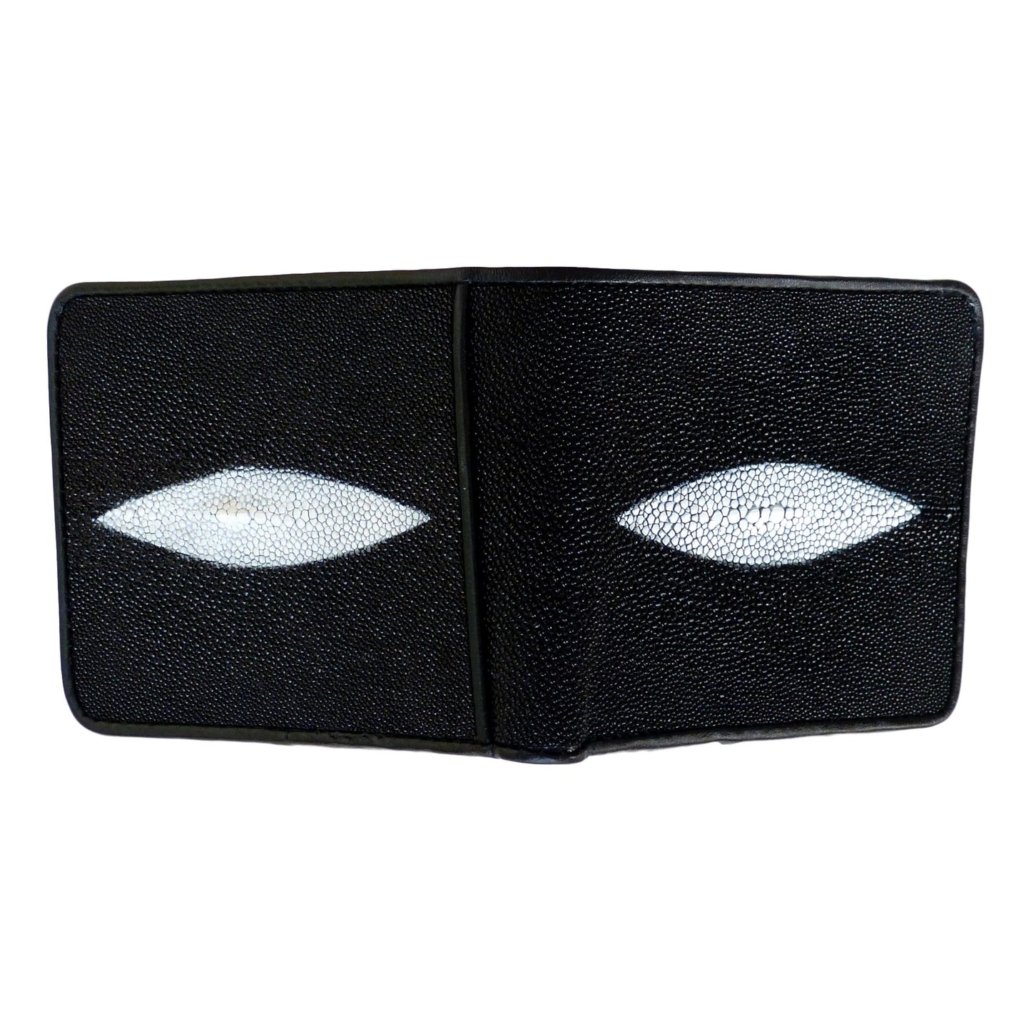 Genuine Stingray Mens Wallet Slim Bifold Black with Two Spines - Asian Beauty Supply