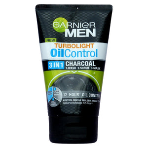 Garnier Men Turbolight Oil Control Charcoal 3 in 1 Face Wash Scrub 100ml - Asian Beauty Supply
