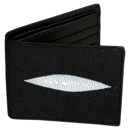 Genuine Stingray Skin Mens Wallet Slim Bifold Black with One Spine - Asian Beauty Supply