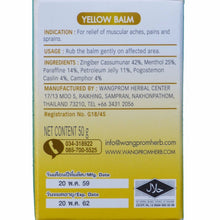 Load image into Gallery viewer, Wang Prom Yellow Balm Zingiber Cassumunar Cool for Pain Relief Muscle Aches 50g - Asian Beauty Supply