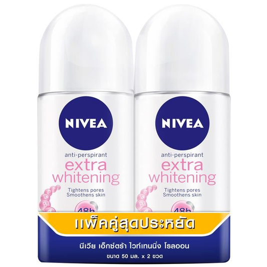 Nivea Extra Whitening Deodorant Antiperspirant Roll On 50ml Pack of 2 - Asian Beauty Supply