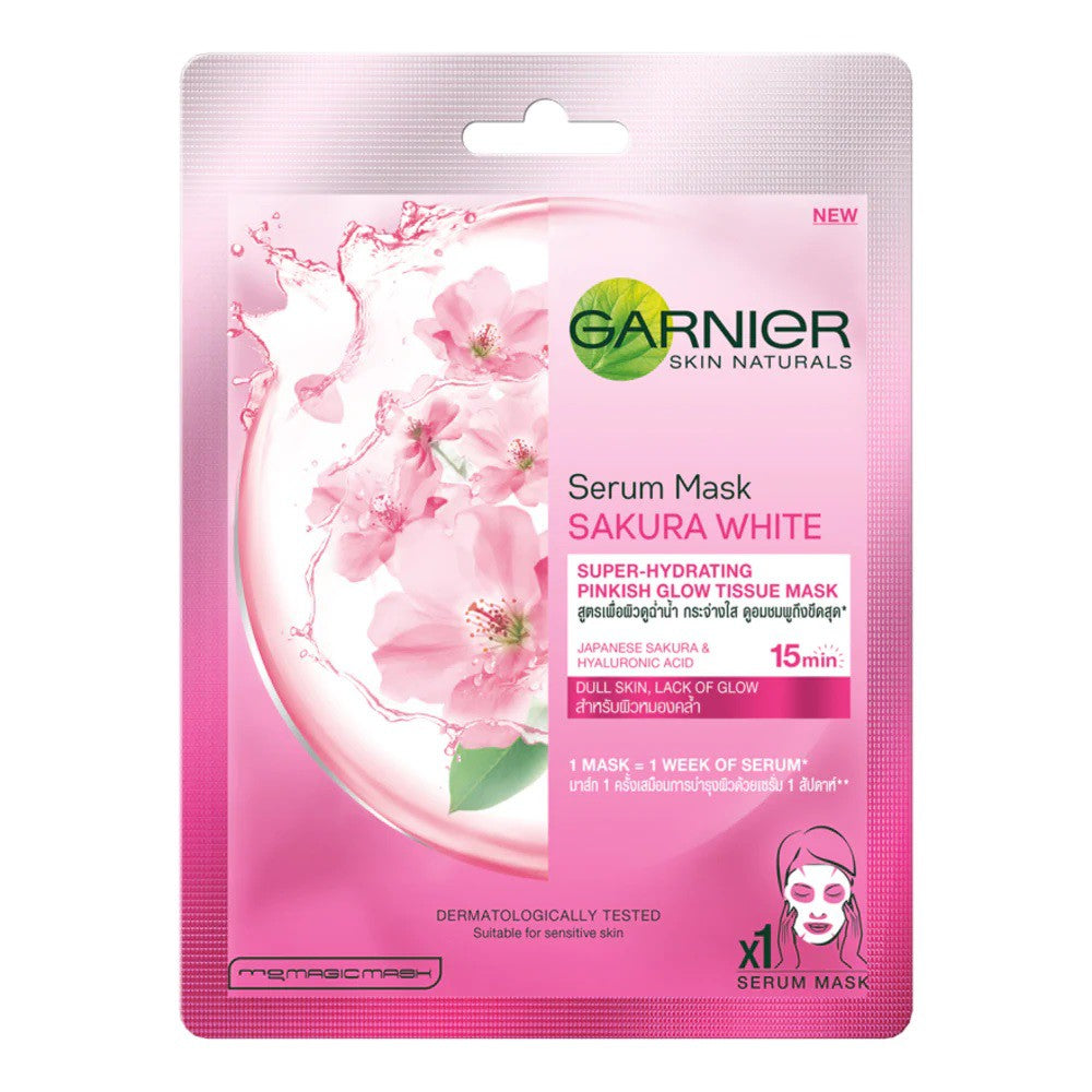 Garnier Sakura White Serum Mask Hydrating Pinkish Glow Hyaluronic Acid Pack of 5 - Asian Beauty Supply