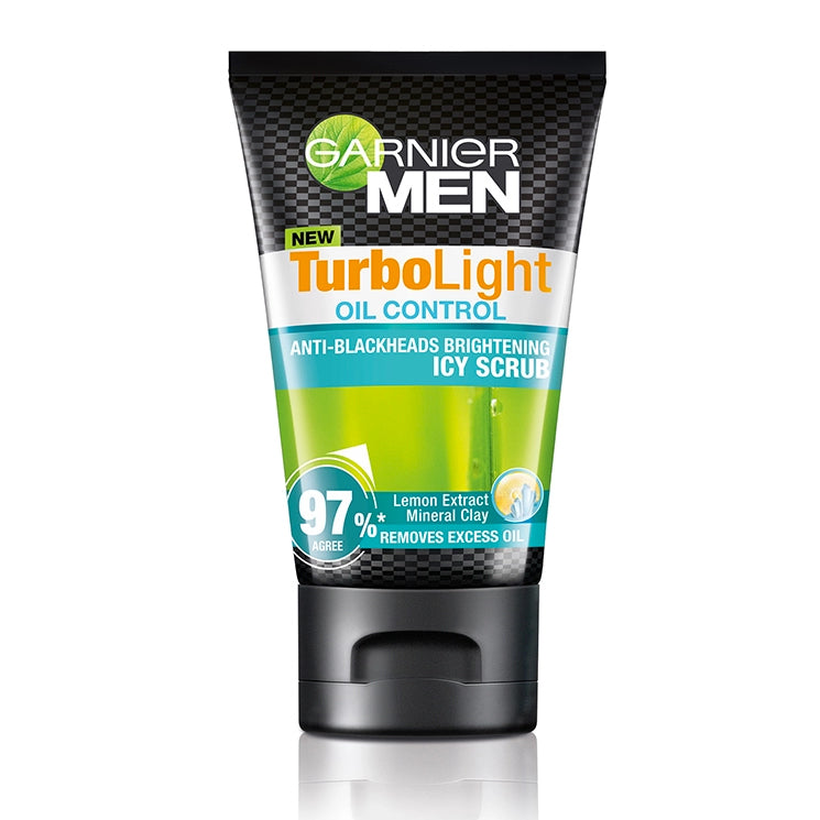 Garnier Men TurboLight Oil Control Brightening Icy Scrub Facial Foam 100ml - Asian Beauty Supply