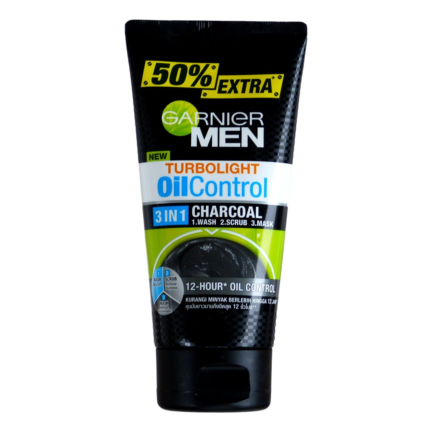 Garnier Men Turbolight Oil Control Charcoal 3 in 1 Face Wash Scrub 150ml - Asian Beauty Supply