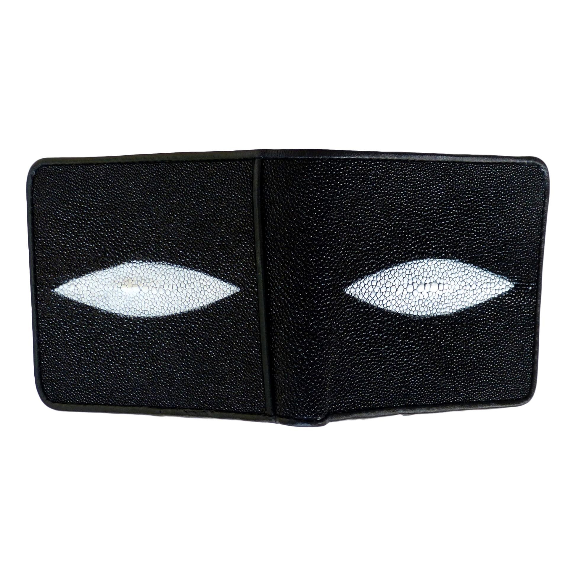 Genuine stingray Leather bifold Wallet Men, black Handmade wallet