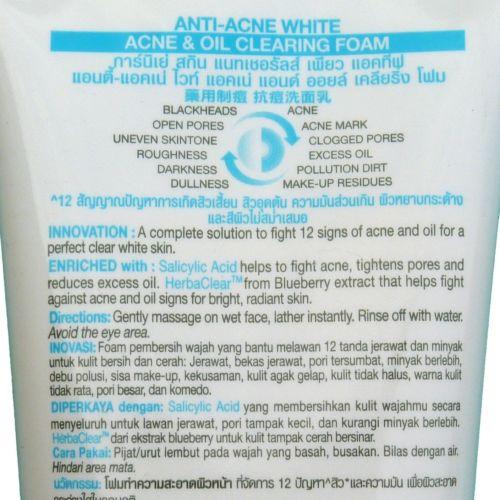 Garnier Pure Active Anti Acne White Oil Clearing Foam 100ml - Asian Beauty Supply