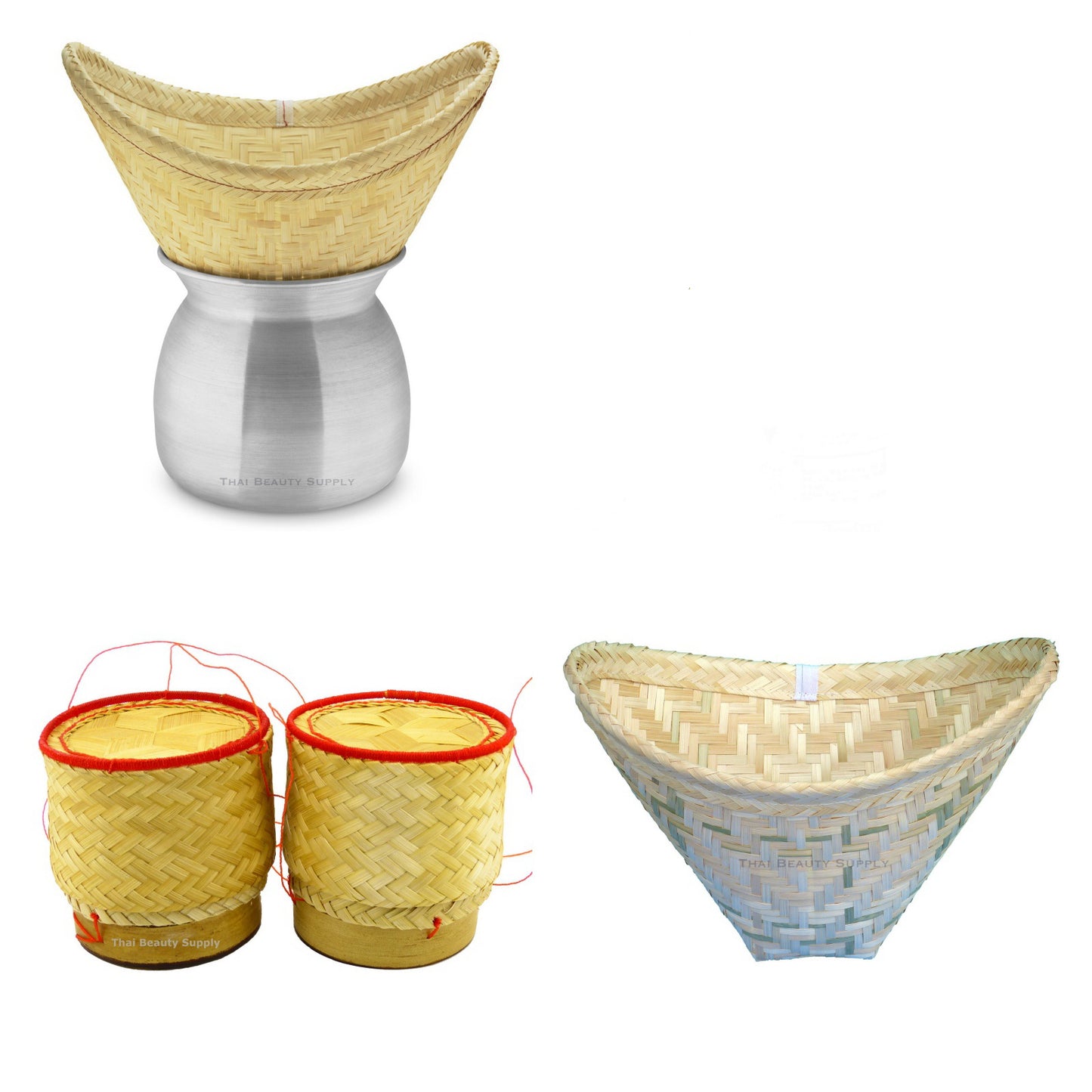 Aluminum Sticky Rice Steamer Set with 2 Bamboo Serving Baskets - Asian Beauty Supply